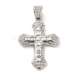 Alloy Rhinestone Pendants, Cross, Platinum, 41.5x25x4mm, Hole: 7x5mm(PALLOY-P303-25P)