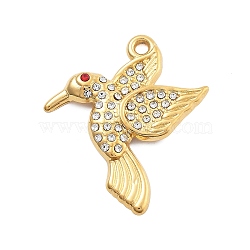 304 Stainless Steel Crystal Rhinestone Pendants, Bird Charm, PVD Vacuum Plating, Real 18K Gold Plated, 25x20x2.5mm, Hole: 1.5mm(STAS-R155-066G)