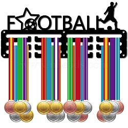 Sports Theme Iron Medal Hanger Holder Display Wall Rack, 3-Line, with Screws, Football, 129x290mm, Hole: 5mm(ODIS-WH0055-137)