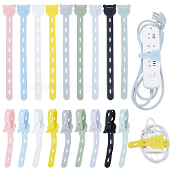 18Pcs 9 Colors Multi-Use Silicone Zip Ties, with Cute Cat Button Design, Reusable Headphone Cable Line Bundles Organizer, Curtain Ties, Pastry Mat Binding Bands, Mixed Color, 252x35x7.5mm, Hole: 12.5x5mm, 2pcs/color(AJEW-CP0005-31)