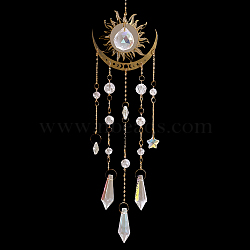 1Pc Metal Moon Hanging Ornaments, Cone Glass Tassel Suncatchers for Outdoor Garden Decorations, Sun, 450mm(AJEW-CN0004-04B)
