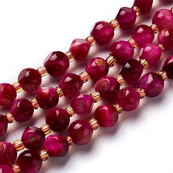 Natural Rose Tiger Eye Beads Strands, with Seed Beads, Six Sided Celestial Dice, 6~6.5x6~6.5x6~6.5mm, Hole: 0.5mm, about 25pcs/strand, 7.97''(20.25cm)(G-M367-49A)