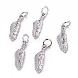 Brass Pendants, with Cubic Zirconia, Feather, Clear, Platinum, 17x5x1mm, Hole: 3.5mm(ZIRC-L070-64P)