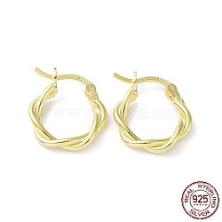 925 Sterling Silver Hoop Earrings, Twist Wire, with S925 Stamp, Real 18K Gold Plated, 18x3x14.5mm(EJEW-K258-15B-G)