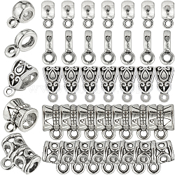 300Pcs 5 Styles Tibetan Style Alloy Tube Bails, Bail Beads, Loop Bails, Antique Silver, 9~13.5x6~12x2~8.5mm, Hole: 1.5~2mm, Inner Diameter: 3~6mm, 60pcs/style(TIBE-SP0001-03AS)