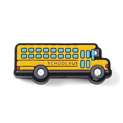 Food Grade Eco-Friendly Cartoon Vehicle Silicone Focal Beads, Silicone Teething Beads, School Bus, Yellow, 12x30x7.5mm, Hole: 2.8mm(SIL-K005-05E)