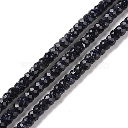 Synthetic Blue Goldstone Beads Strands, Faceted, Rondelle, 3x2mm, Hole: 0.6mm, about 162~163pcs/strand, 14.92''(37.9cm)(G-H280-07)