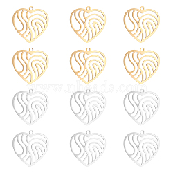 12Pcs 2 Colors 201 Stainless Steel Filigree Charms, Heart with Wavy, Golden & Stainless Steel Color, 22x22x1mm, Hole: 1.4mm, 6pcs/color(STAS-UN0029-90)