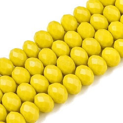 Opaque Solid Color Imitation Jade Glass Beads Strands, Faceted, Rondelle, Yellow, 8x6mm, Hole: 1mm, about 64~65pcs/strand, 40~41cm(EGLA-A044-P8mm-D04)