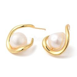 Twist Teardrop with Natural Pearl Stud Earrings, Rack Plating Brass Jewelry for Women, Cadmium Free & Lead Free, Real 18K Gold Plated, 25x19mm, Pin: 0.8mm(EJEW-G348-12G)