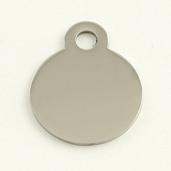 201 Stainless Steel Flat Round Stamping Blank Tag Pendants, One Side Polishing, Stainless Steel Color, 25x20x1mm, Hole: 4mm