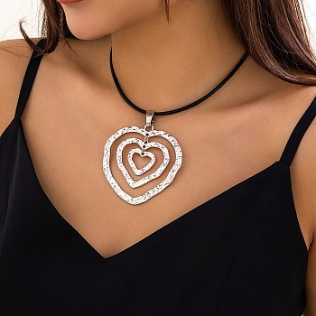 Alloy Pendant Necklaces, with Wax Rope, Jewely for Women, Heart, Antique Silver, 14.84 inch(37.7cm)