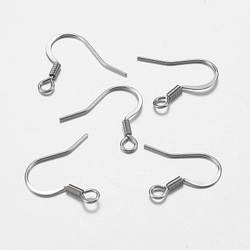 316 Surgical Stainless Steel French Earring Hooks, with Horizontal Loop, Flat Earring Hooks, Stainless Steel Color, 17x18x1.5mm, Hole: 2mm, 22 Gauge, Pin: 0.6mm