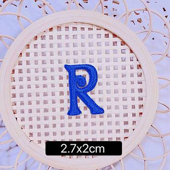 Computerized Embroidery Cloth Self Adhesive Patches, Stick on Patch, Costume Accessories, Letter, Blue, R:27x20mm