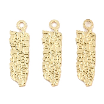 Brass Pendants, Nuggets Charms, Rack Plating, Long-Lasting Plated, Cadmium Free & Lead Free, Real 18K Gold Plated, 12x3.5x0.5mm, Hole: 0.9mm