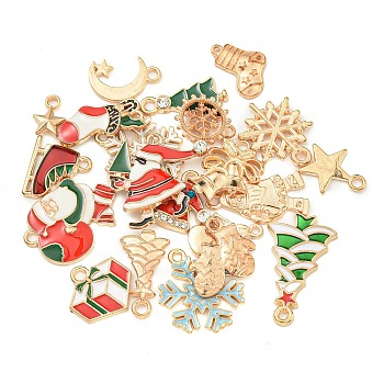 20Pcs Christmas Theme Alloy Enamel Pendants, Golden, Mixed Color, 11~27x7.5~23.5x1.2~2mm, Hole: 1.2~2.5mm