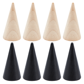 16 Pcs 2 Style Wooden Ring Displays, Cone Shaped Finger Ring Display Stands, Mixed Color, 2.5~5.05x2.5~4.95cm, 8pcs/style
