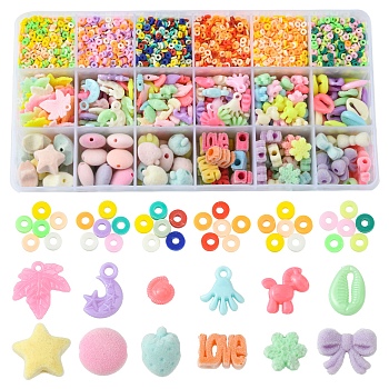 DIY Candy Color Bracelet Making Kit, Including Polymer Clay & Resin & Acrylic Beads, Disc & Strawberry & Word Love & Bowknot & Leaf & Horse & Shell Shape, Elastic Thread, Mixed Color, Beads: 9976Pcs/set