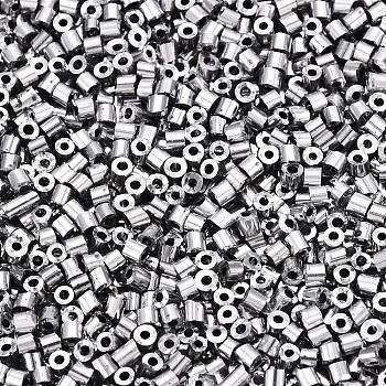 Electroplate Glass Cylinder Beads, Seed Beads, Round Hole, Metallic Colours, Platinum Plated, 1.5~2x1~2mm, Hole: 0.8mm, about 8000pcs/bag, about 85~95g/bag