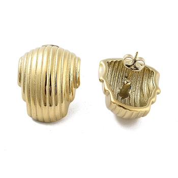 304 Stainless Steel Stud Earrings, Shell Shape, Real 14K Gold Plated, 25x19mm