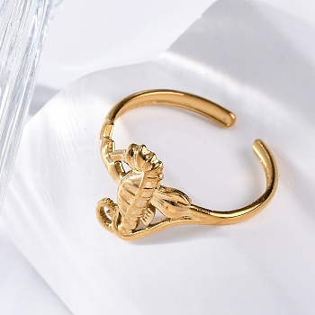 Marine Animal Theme 304 Stainless Stee Open Cuff Rings, Real 18K Gold Plated, Sea Horse, 12mm, Adjustable