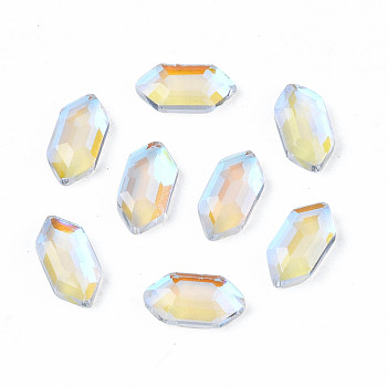 Glass Rhinestone Cabochons, Nail Art Decoration Accessories, Faceted, Hexagon, Clear AB, 6.5x3x1.5mm