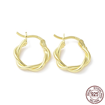 925 Sterling Silver Hoop Earrings, Twist Wire, with S925 Stamp, Real 18K Gold Plated, 18x3x14.5mm