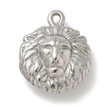 Anti-Tarnish 304 Stainless Steel Pendants, Lion Charm, Stainless Steel Color, 24.5x19.5x8.5mm, Hole: 1x2mm