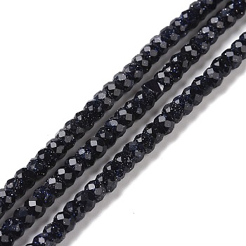 Synthetic Blue Goldstone Beads Strands, Faceted, Rondelle, 3x2mm, Hole: 0.6mm, about 162~163pcs/strand, 14.92''(37.9cm)