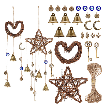 AHADERMAKER DIY Bell Jewelry Kits, including Glass Bottle Bead Containers, Rattan Art Craft, Alloy Pendants, Iron Bell Pendants, Antique Bronze, 151x153x25mm