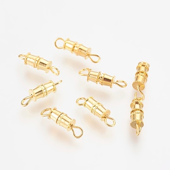 Brass Screw Clasps, Real 18K Gold Plated, Nickel Free, 14x4mm, Hole: 3x2mm