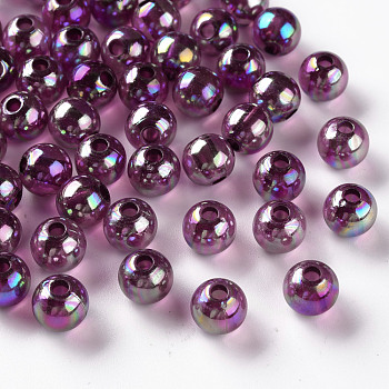 Transparent Acrylic Beads, AB Color Plated, Round, Medium Orchid, 8x7mm, Hole: 2mm, about 1745pcs/500g