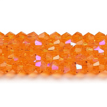 Transparent Electroplate Glass Beads Strands, AB Color Plated, Faceted, Bicone, Orange, 2.9~3.3x2.5mm, Hole: 0.7mm, about 145~150pcs/strand, 16.34~16.54 inch(41.5~42cm)