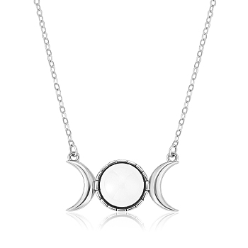 Triple Moon Goddess Cubic Zirconia Pendant Necklace, Sterling Silver Jewelry for Women, White, 15.75 inch(40cm)