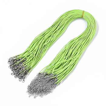 Waxed Cotton Cord Necklace Making, with Alloy Lobster Claw Clasps and Iron End Chains, Platinum, Lawn Green, 44~48cm, 1.5mm