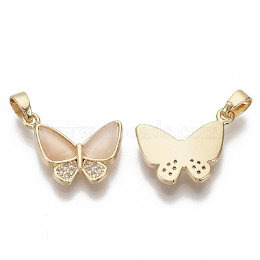 Real 18K Gold Plated PeachPuff Butterfly Brass+Cubic Zirconia Charms