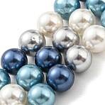 Electroplated Shell Pearl Beads Strands, Dyed, Round, Light Sea Green, 8mm, Hole: 0.8mm, about 52pcs/strand, 15.94 inch(40.5cm)(SHEL-F008-03B-07)