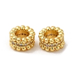 Rack Plating Brass Micro Pave Cubic Zirconia European Beads, Large Hole Beads, Long-Lasting Plated, Lead Free & Cadmium Free, Granulated Beads, Column, Real 18K Gold Plated, 8x4.6mm, Hole: 4mm(KK-K377-02G)