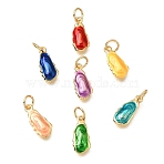 Brass Enamel Pendants, Oyster Charms, Cadmium Free & Lead Free, Real 24K Gold Plated, Mixed Color, 14x6x2.5mm, Hole: 3.5mm(KK-G605-12G)