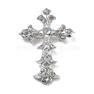 Cross Alloy Rhinestone Brooch Pins, Platinum, 86.5x58.5mm(JEWB-Z034-06P-01)