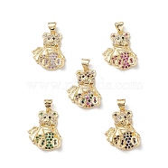 Brass Micro Pave Cubic Zirconia Pendants, Real 16K Gold Plated, Bear Charms, Mixed Color, 21x16.5x4mm, Hole: 5x3mm.(KK-M240-16)