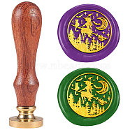 Halloween Wax Seal Stamp Set, Sealing Wax Stamp Solid Brass Head,  Wood Handle Retro Brass Stamp Kit Removable, for Envelopes Invitations, Gift Card, Witch, 83x22mm, Stamps: 25x14.5mm(AJEW-WH0208-1323)