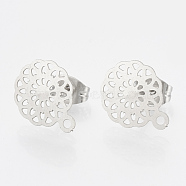 304 Stainless Steel Stud Earring Findings, with Loop, Flower, Stainless Steel Color, 13x10.5mm, Hole: 1mm, pin: 0.7mm(X-STAS-S079-36B)