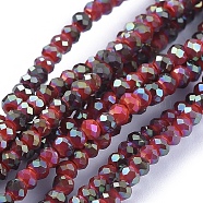 Electroplate Glass Beads Strands, Full Rainbow Plated, Faceted, Rondelle, Red, 2.5x1mm, Hole: 0.5mm, about 185~190pcs/strand, 13 inch(33cm)(GLAA-F079-FR10)