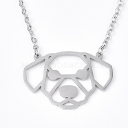 201 Stainless Steel Puppy Pendant Necklaces, with Cable Chains, Filigree Dog Head, Stainless Steel Color, 17.1 inch(43.5cm), 2mm, Dog: 21x30x1mm(NJEW-T009-JN043-1-40)