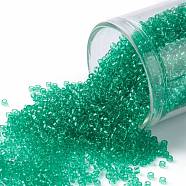 TOHO Round Seed Beads, Japanese Seed Beads, (72) Transparent Beach Glass Green, 15/0, 1.5mm, Hole: 0.7mm, about 15000pcs/50g(SEED-XTR15-0072)