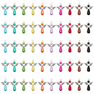 ABS Plastic Imitation Pearls Pendants, with Alloy Finding, Angel Shape, Mixed Color, 31x21.5x7.5mm, Hole: 2mm, 10 colors, 5pcs/color, 50pcs/bag(KY-WH0004-14AS)