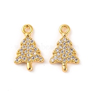 Brass Micro Pave Clear Cubic Zirconia Pendants, Christmas Trees, Real 18K Gold Plated, 12.6x7.7x1.6mm, Hole: 1~1.2mm(KK-U017-07A-G)