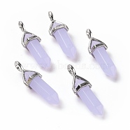 Luminous/Glow Bullet Glass Pointed Pendants, with Platinum Tone Brass Findings, Lead Free and Cadmium Free, Lilac, 28~29.5x9~9.5x8mm, Hole: 4.5x3mm(GLAA-K058-01P-04)