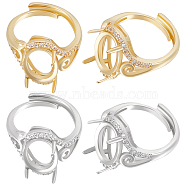4Pcs 2 Colors Adjustable Brass Micro Pave Clear Cubic Zirconia Finger Ring Components, 4 Claw Prong Ring Settings, Oval, Platinum & Golden, US Size 6 3/4(17.1mm), Tray: 14x10mm, 2Pcs/color(ZIRC-BBC0001-95)